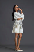 Load image into Gallery viewer, White Voluminous Sleeve Dress with Silver Floral Belt