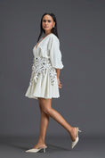 Load image into Gallery viewer, White Voluminous Sleeve Dress with Silver Floral Belt