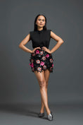 Load image into Gallery viewer, Black Sleeveless Top with 3D Floral Embroidered Skirt Set