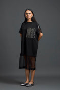 Load image into Gallery viewer, Black Oversized Dress with Sheer Hem and Gunmetal Pocket