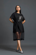 Load image into Gallery viewer, Black Oversized Dress with Sheer Hem and Gunmetal Pocket