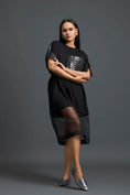 Load image into Gallery viewer, Black Oversized Dress with Sheer Hem and Gunmetal Pocket