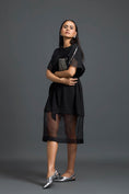 Load image into Gallery viewer, Black Oversized Dress with Sheer Hem and Gunmetal Pocket