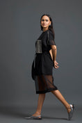 Load image into Gallery viewer, Black Oversized Dress with Sheer Hem and Gunmetal Pocket