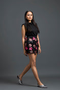 Load image into Gallery viewer, Black Sleeveless Top with 3D Floral Embroidered Skirt Set