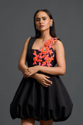 Load image into Gallery viewer, Black Swarovski Floral Bubble Dress