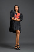 Load image into Gallery viewer, Black and Neon Swarovski Puff-Sleeve Dress