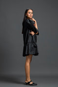 Load image into Gallery viewer, Black and Neon Swarovski Puff-Sleeve Dress