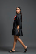 Load image into Gallery viewer, Black and Neon Swarovski Puff-Sleeve Dress