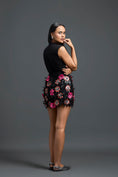 Load image into Gallery viewer, Black Sleeveless Top with 3D Floral Embroidered Skirt Set