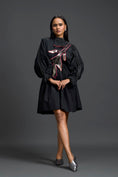 Load image into Gallery viewer, Black Gathered Dress with Metallic Patch