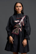 Load image into Gallery viewer, Black Gathered Dress with Metallic Patch