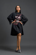 Load image into Gallery viewer, Black Gathered Dress with Metallic Patch