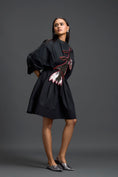 Load image into Gallery viewer, Black Gathered Dress with Metallic Patch