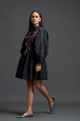 Load image into Gallery viewer, Black Gathered Dress with Metallic Patch