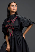 Load image into Gallery viewer, Black Gathered Dress with Metallic Patch