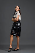 Load image into Gallery viewer, Glossy Laser-Cut Pencil Skirt