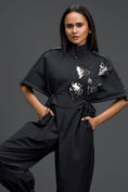 Load image into Gallery viewer, Black Metallic Floral Drawstring Jumpsuit