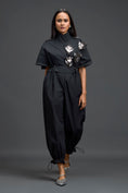 Load image into Gallery viewer, Black Metallic Floral Drawstring Jumpsuit