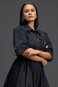 Load image into Gallery viewer, Black Metallic Floral Puff Sleeve Bubble Dress