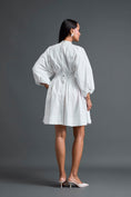 Load image into Gallery viewer, White Gathered Dress with Metallic Patch