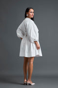 Load image into Gallery viewer, White Gathered Dress with Metallic Patch