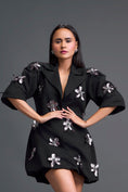 Load image into Gallery viewer, Black 3D Floral Blazer Dress