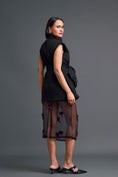 Load image into Gallery viewer, Black Sleeveless Blazer and Floral Organza Skirt Set