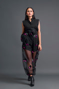 Load image into Gallery viewer, Black Floral Organza Pants with Embellished Bow Belt