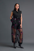 Load image into Gallery viewer, Black Floral Organza Pants with Embellished Bow Belt