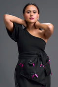 Load image into Gallery viewer, Black 3D Floral Organza Skirt with Pink Accents