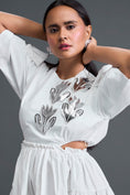 Load image into Gallery viewer, White Open-Back Floral Puff Sleeve Midi Dress