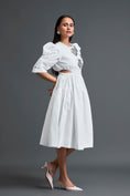 Load image into Gallery viewer, White Open-Back Floral Puff Sleeve Midi Dress