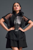 Load image into Gallery viewer, Black Halter Organza Layered Top with Gunmetal Patch