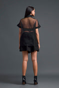 Load image into Gallery viewer, Black Halter Organza Layered Top with Gunmetal Patch