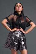 Load image into Gallery viewer, Black Twisted Bustier Organza Shirt and Gunmetal Shorts Set