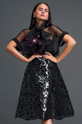 Load image into Gallery viewer, Black Glossy Laser-Cut A-Line Skirt