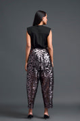 Load image into Gallery viewer, Sleeveless Mandarin Top and Gunmetal Laser-Cut Trousers Set