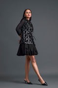 Load image into Gallery viewer, Black Leather Lattice Jacket and Floral Bubble Skirt Set