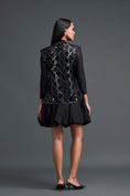 Load image into Gallery viewer, Black Leather Lattice Jacket with Sheer Bustier Layers