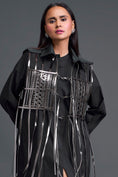 Load image into Gallery viewer, Black Shirt Dress with Silver Metallic Cage Panel