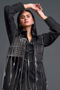 Load image into Gallery viewer, Black Shirt Dress with Silver Metallic Cage Panel