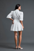 Load image into Gallery viewer, White Metallic Floral Puff Sleeve Bubble Dress