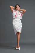 Load image into Gallery viewer, White Glossy Laser-Cut Pencil Skirt