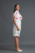 Load image into Gallery viewer, White Glossy Laser-Cut Pencil Skirt