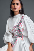 Load image into Gallery viewer, White Gathered Dress with Metallic Patch
