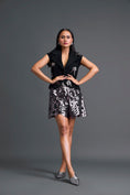 Load image into Gallery viewer, Black Floral Cropped Blazer and Laser-Cut Shorts Set