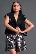 Load image into Gallery viewer, Black Floral Cropped Blazer and Laser-Cut Shorts Set