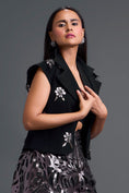 Load image into Gallery viewer, Black Floral Cropped Blazer and Laser-Cut Shorts Set