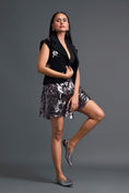 Load image into Gallery viewer, Black Floral Cropped Blazer and Laser-Cut Shorts Set
